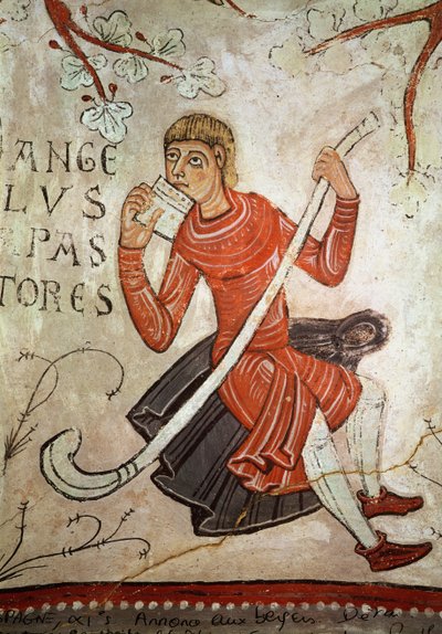 Ein Hirte spielt eine Flageolett, (Detail) der Verkündigung an die Hirten im Königlichen Pantheon von Spanish School
